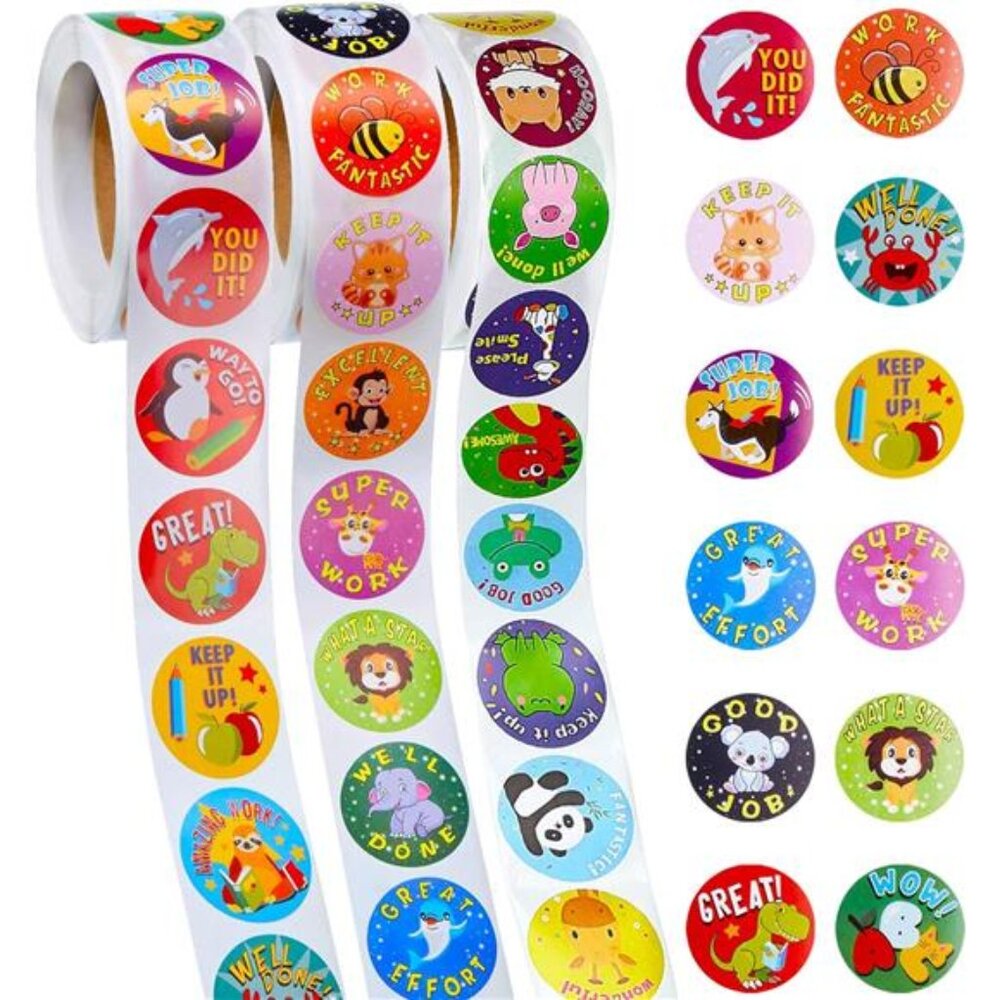 Kids 3 Rolls Motivational Stickers Assorted 1500 Pieces Teacher Reward Stickers‎